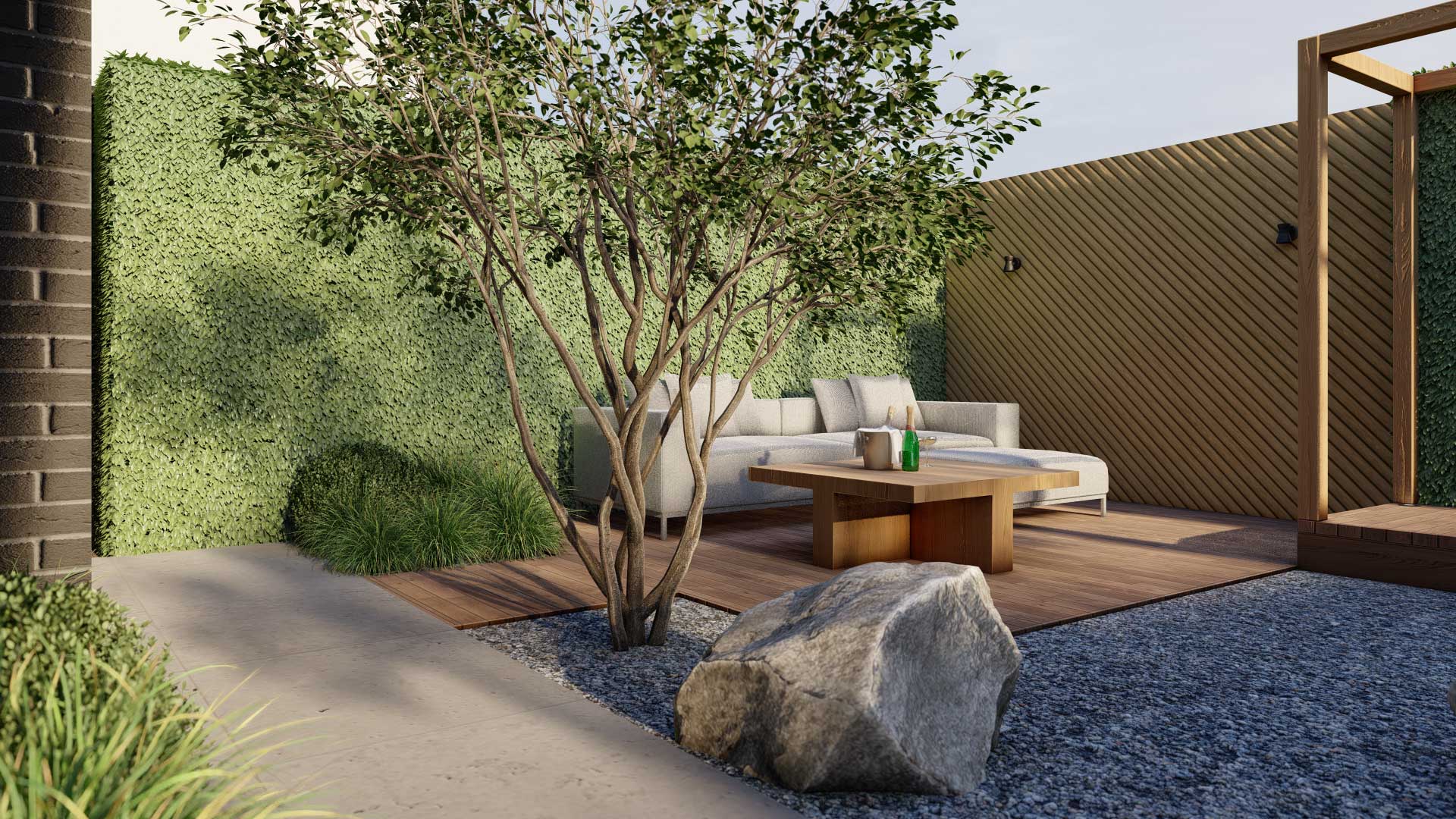 Lounging Area at The Boulder Yard, Lilliput, Poole - Garden Design Concepts